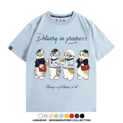 日系郵差員貓貓送快遞 親子情侶裝寬鬆短袖T