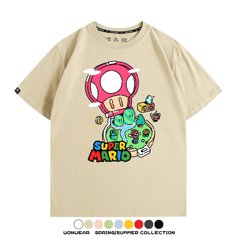 超級瑪麗瑪利歐遊戲卡通任天堂T恤純棉夏季男潮百搭短袖情侶寬鬆