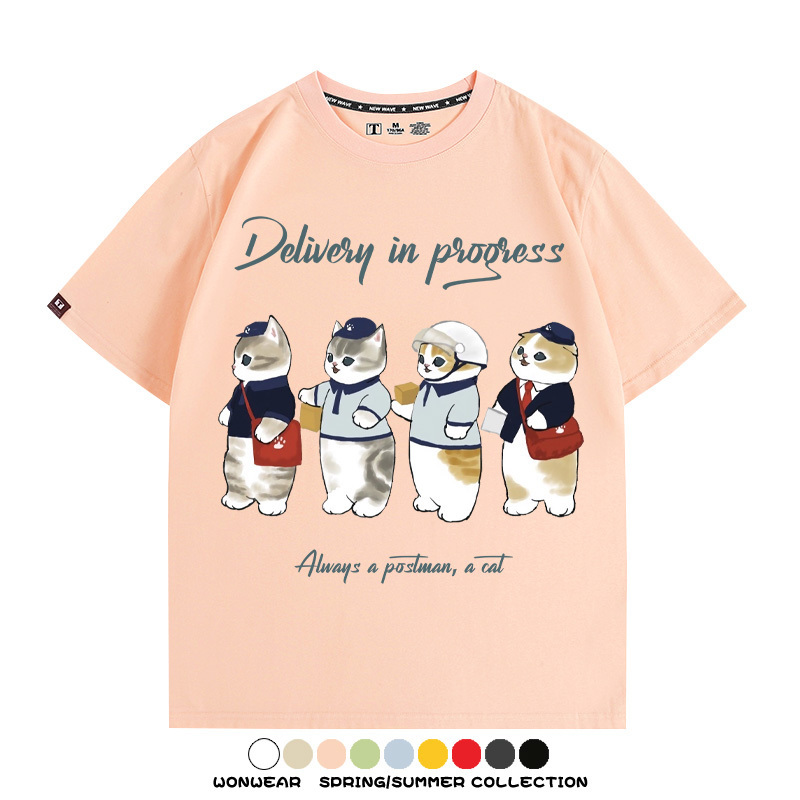 日系郵差員貓貓送快遞 親子情侶裝寬鬆短袖T
