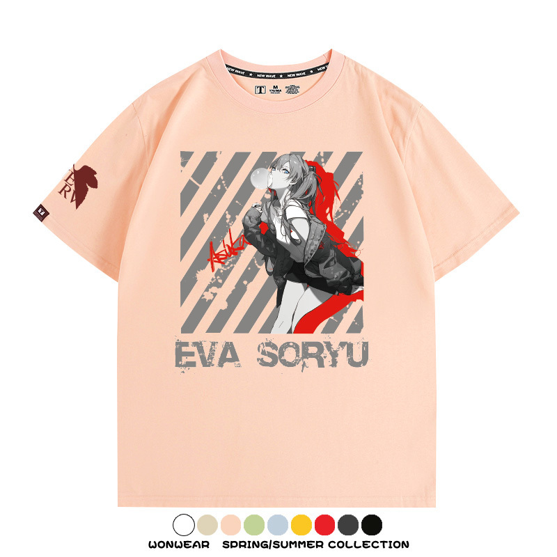 明日香日系潮牌聯名短袖動漫EVA周邊落肩純棉T恤夏青少年情侶上衣