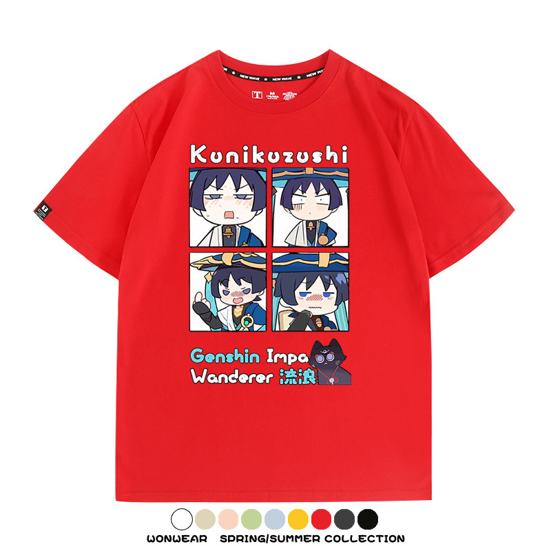 原神遊戲散兵可莉芙寧娜胡桃可愛Q版二次元周邊夏男純棉T恤衫短袖