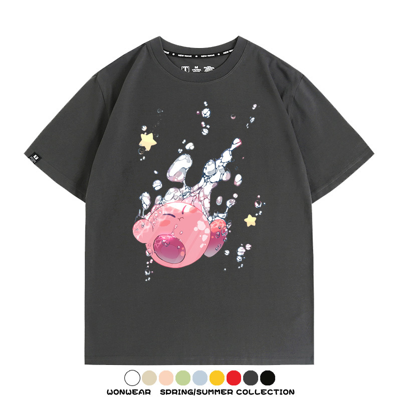 星之卡比任天堂周邊粉色惡魔可愛卡通T恤衫夏季男潮純棉短袖上衣