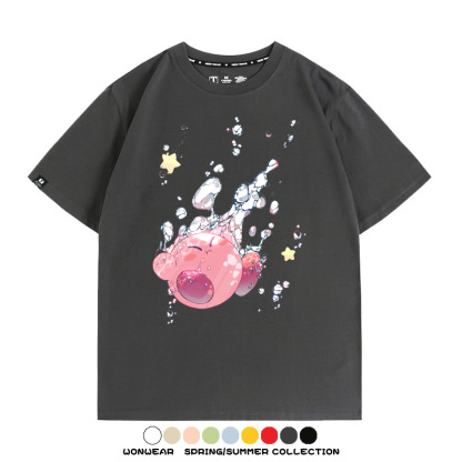 星之卡比任天堂周邊粉色惡魔可愛卡通T恤衫夏季男潮純棉短袖上衣