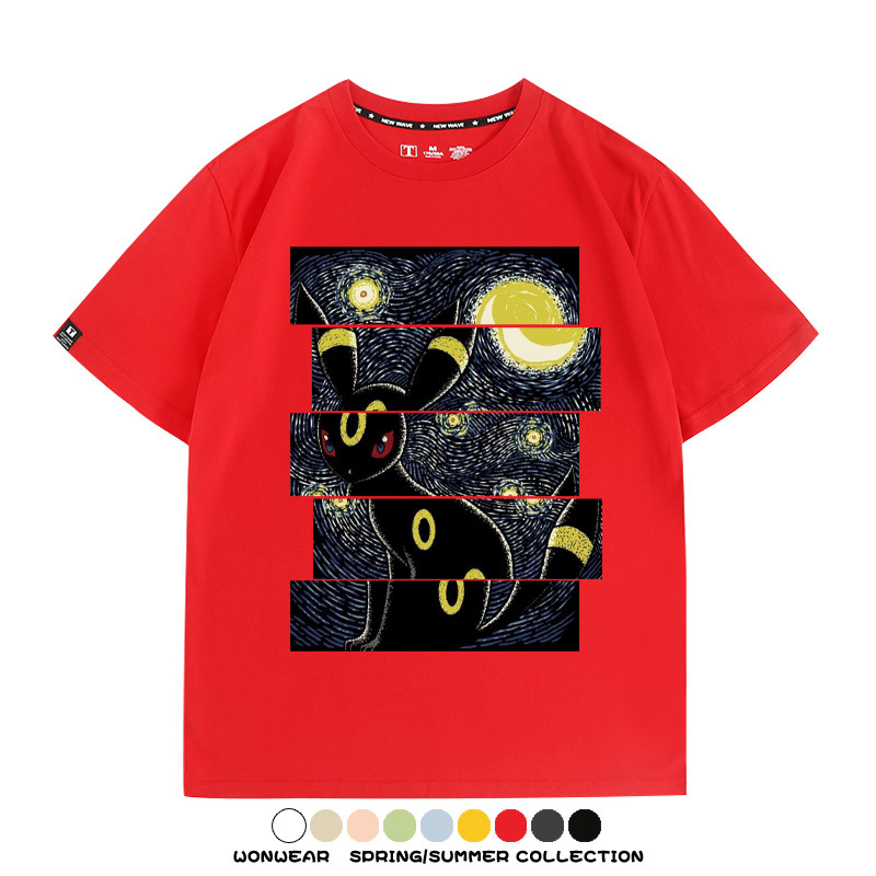 月亮伊布梵高星月夜聯名純棉t恤衫精靈寶可夢卡通動漫周邊短袖男