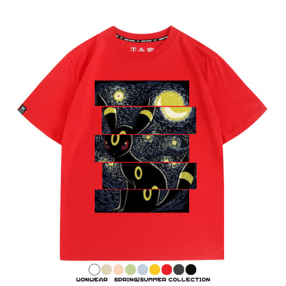 月亮伊布梵高星月夜聯名純棉t恤衫精靈寶可夢卡通動漫周邊短袖男