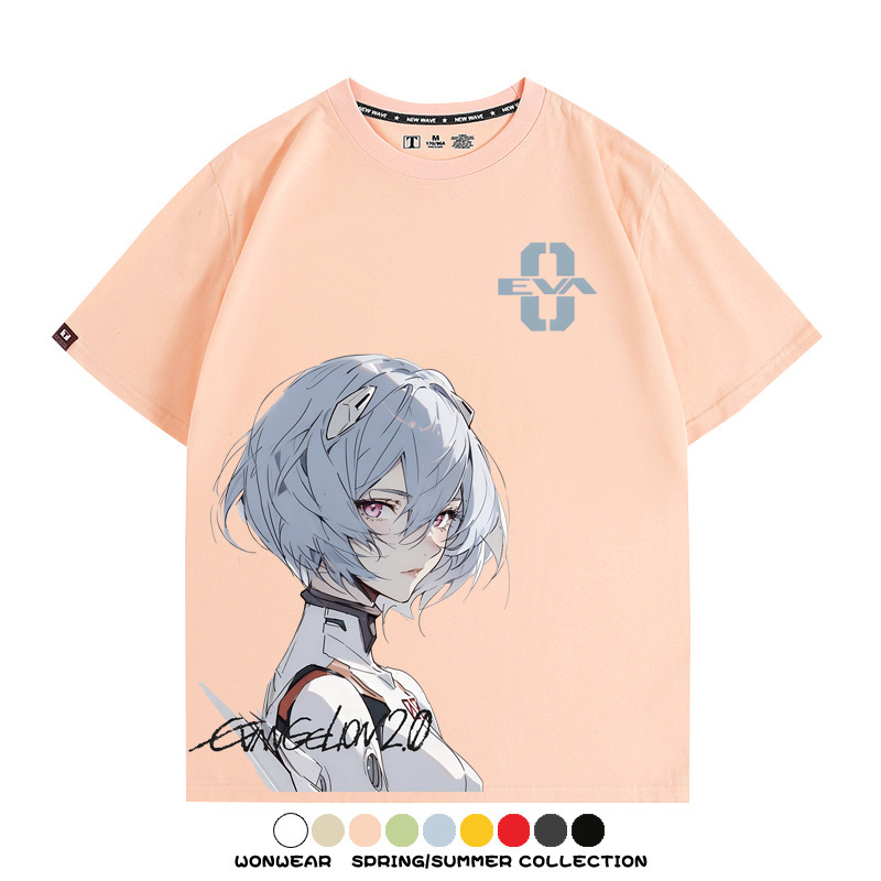 凌波麗EVA日系動漫卡通二次元上衣COS短袖純棉T恤衫eva復古百搭寬鬆