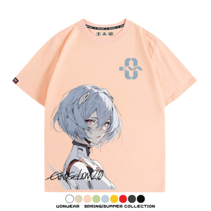 凌波麗EVA日系動漫卡通二次元上衣COS短袖純棉T恤衫eva復古百搭寬鬆