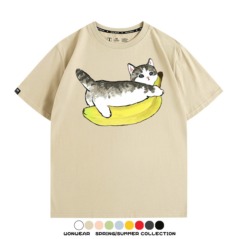 香蕉貓福珊迪情侶裝短袖上衣服日系二次元喵聯名半袖動物半袖男t恤夏