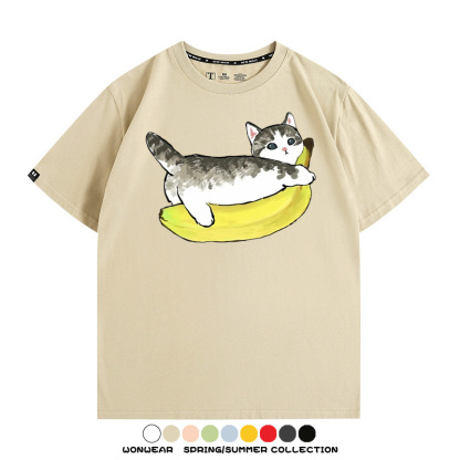 香蕉貓福珊迪情侶裝短袖上衣服日系二次元喵聯名半袖動物半袖男t恤夏