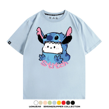 史迪奇三麗鷗帕恰狗聯名 親子情侶裝寬鬆短袖T