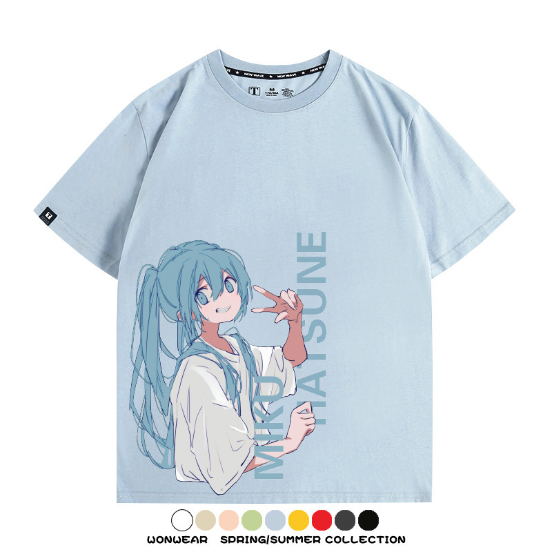 初音未來日系二次元miku卡通動漫周邊情侶短袖夏季男潮純棉T恤衫