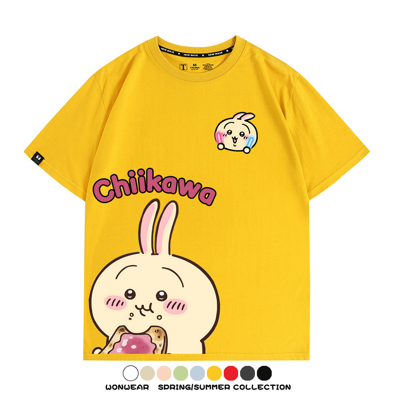 Chiikawa日系萌系吉伊卡哇可愛小八烏薩奇聯名短袖夏男純棉T恤衫