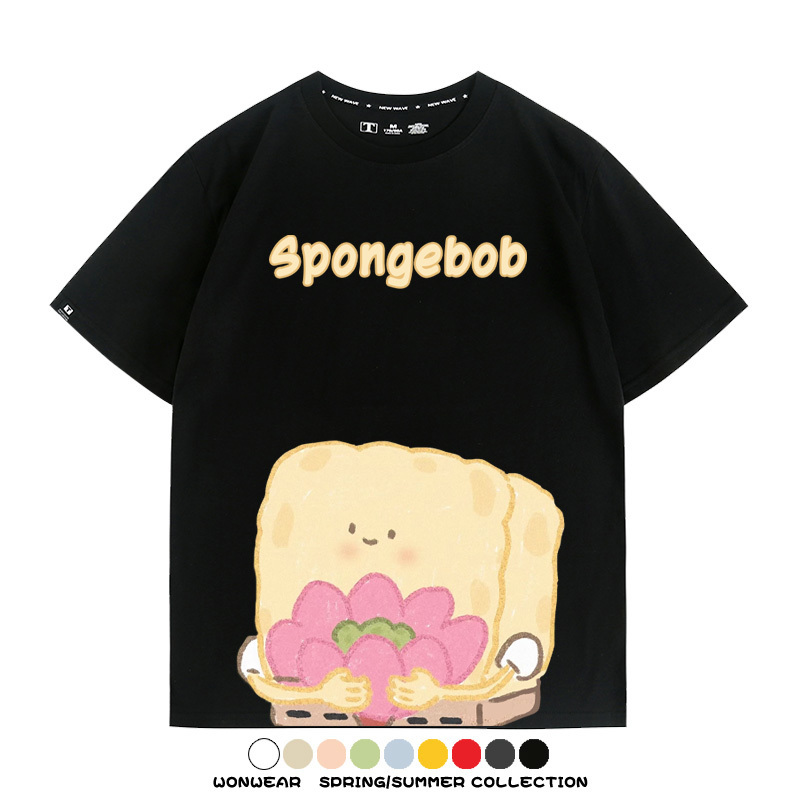 海綿寶寶派大星Q版短袖上衣服佛系好運蓮蓮卡通t恤衫純棉休閒半袖