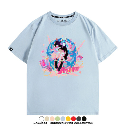 寶可夢歌姬美洛耶塔聯動MIKU初音未來周邊短袖T恤衫夏季純棉上衣寬鬆