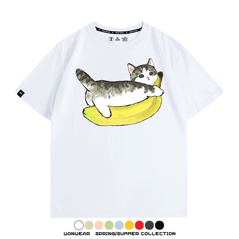 香蕉貓福珊迪情侶裝短袖上衣服日系二次元喵聯名半袖動物半袖男t恤夏