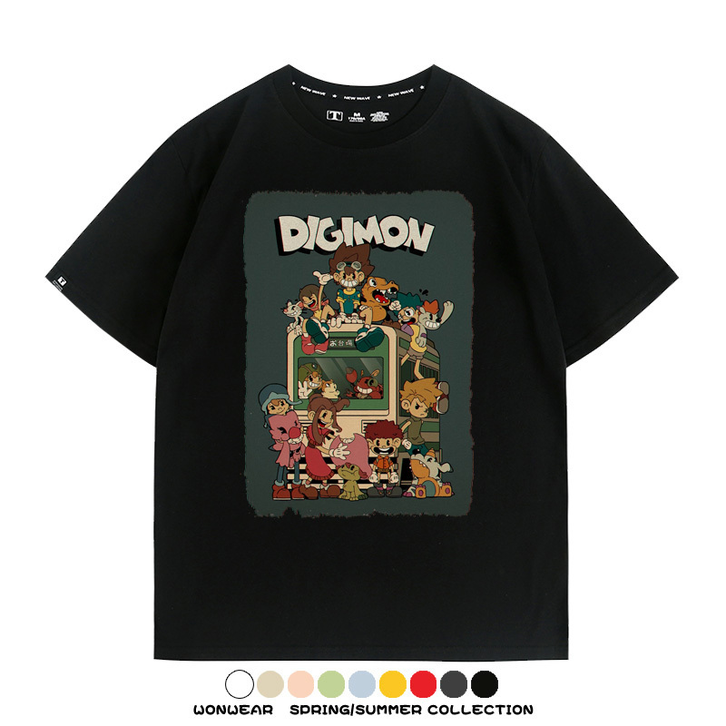 數碼寶貝動漫卡通童年復古周邊上衣純棉短袖T恤衫夏季男寬鬆百搭