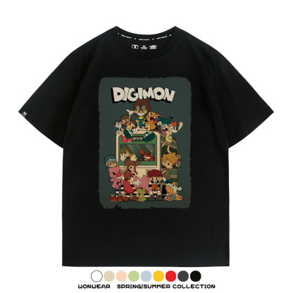 數碼寶貝動漫卡通童年復古周邊上衣純棉短袖T恤衫夏季男寬鬆百搭
