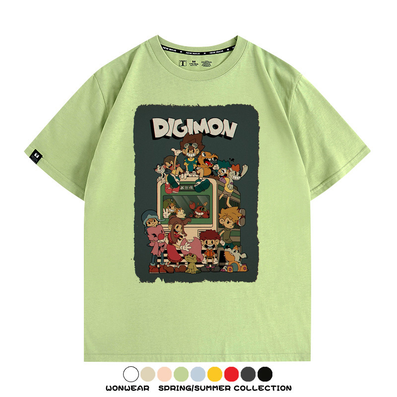 數碼寶貝動漫卡通童年復古周邊上衣純棉短袖T恤衫夏季男寬鬆百搭