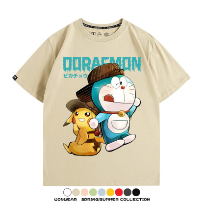 哆啦A夢聯名寶可夢皮卡丘周邊短袖T恤