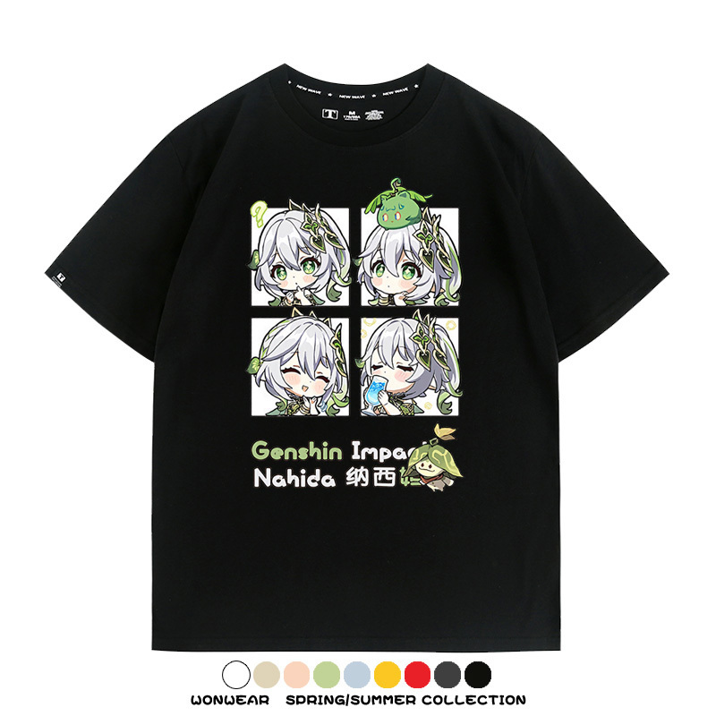 原神遊戲散兵可莉芙寧娜胡桃可愛Q版二次元周邊夏男純棉T恤衫短袖