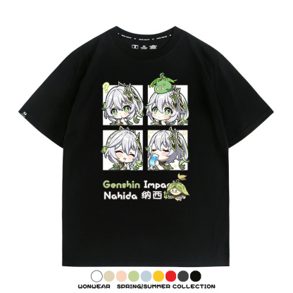 原神遊戲散兵可莉芙寧娜胡桃可愛Q版二次元周邊夏男純棉T恤衫短袖
