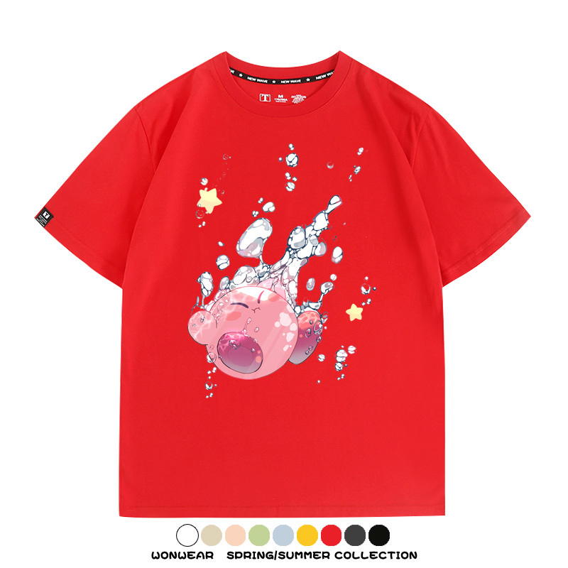 星之卡比任天堂周邊粉色惡魔可愛卡通T恤衫夏季男潮純棉短袖上衣