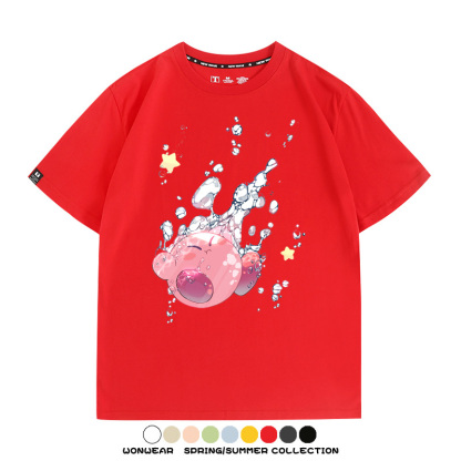 星之卡比任天堂周邊粉色惡魔可愛卡通T恤衫夏季男潮純棉短袖上衣