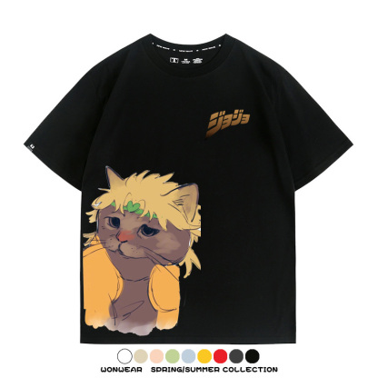 JOJO奇妙冒險聯動網紅嗷嗚貓波仔惡搞動漫短袖t-shirt