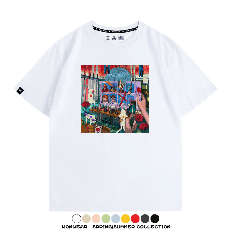 新世紀福音戰士EVA藝術插畫潮牌印花T恤夏季男潮純棉短袖寬鬆上衣