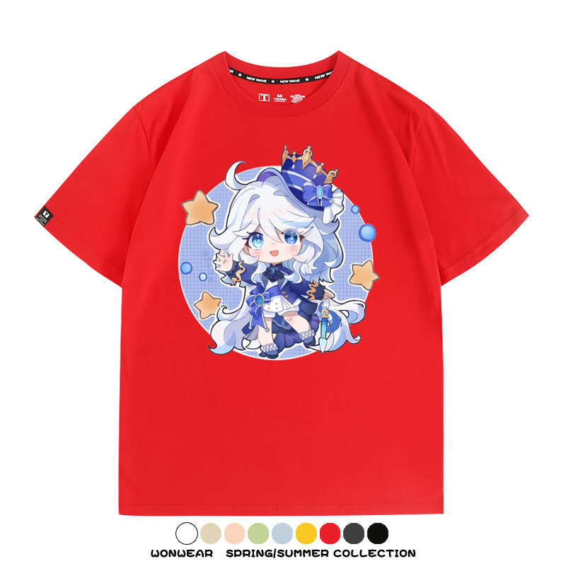 原神遊戲水神芙寧娜芙卡洛斯Q版可愛周邊短袖夏季純棉男潮T恤百搭
