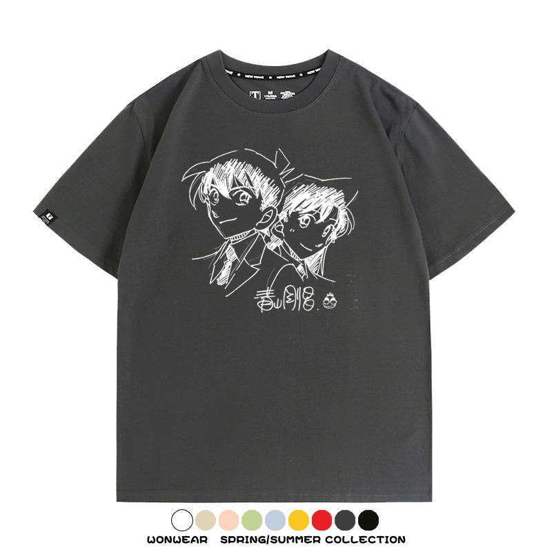 名偵探柯南灰原哀小蘭潮牌情侶原畫聯動周邊短袖夏季純棉T恤寬鬆