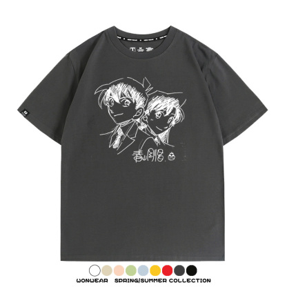 名偵探柯南灰原哀小蘭潮牌情侶原畫聯動周邊短袖夏季純棉T恤寬鬆