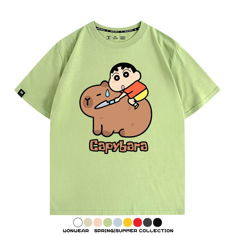 蠟筆小新卡皮巴拉水豚 親子情侶裝寬鬆短袖T