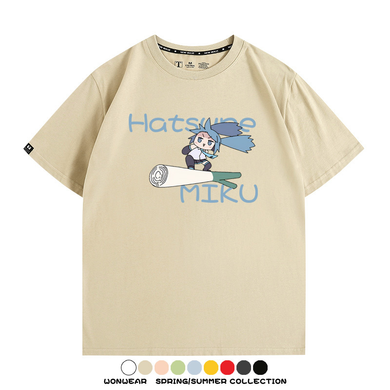 MIKU蔥娘初音未來日系二次元搞怪周邊短袖情侶純棉夏季T恤衫百搭
