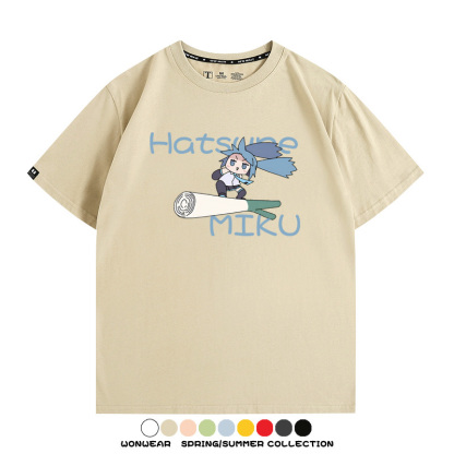 MIKU蔥娘初音未來日系二次元搞怪周邊短袖情侶純棉夏季T恤衫百搭