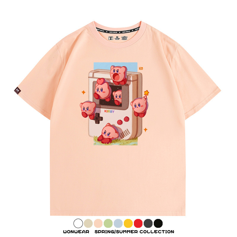星之卡比任天堂周邊粉色惡魔可愛卡通T恤衫夏季男潮純棉短袖上衣