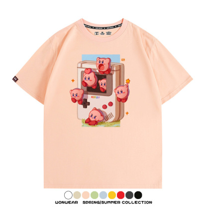星之卡比任天堂周邊粉色惡魔可愛卡通T恤衫夏季男潮純棉短袖上衣