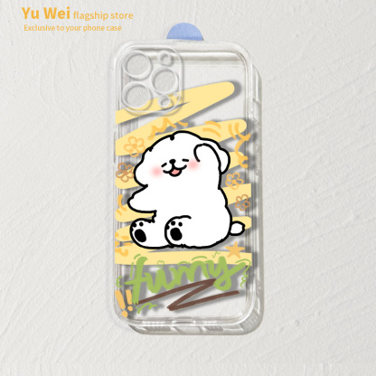 蘋果 系列線條小狗 彩色透明防摔軟殼