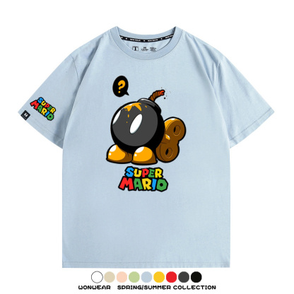 瑪利歐兄弟任天堂周邊短袖游戲卡通蘑菇青少年男寬鬆夏季純棉T恤