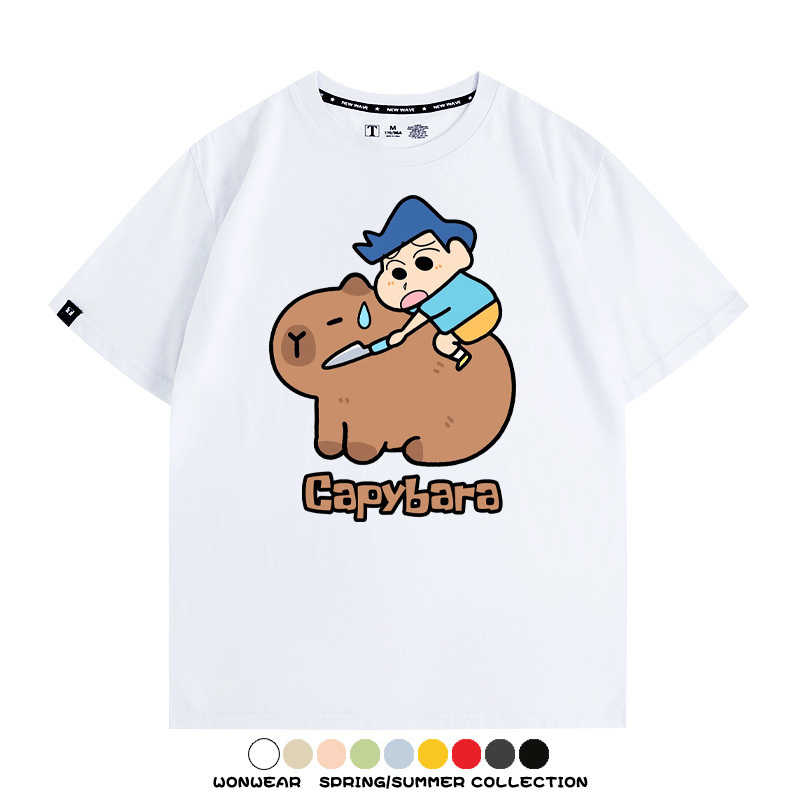 蠟筆小新卡皮巴拉水豚 親子情侶裝寬鬆短袖T