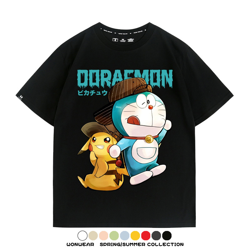 哆啦A夢聯名寶可夢皮卡丘周邊短袖T恤