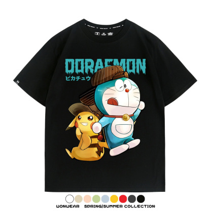 哆啦A夢聯名寶可夢皮卡丘周邊短袖T恤