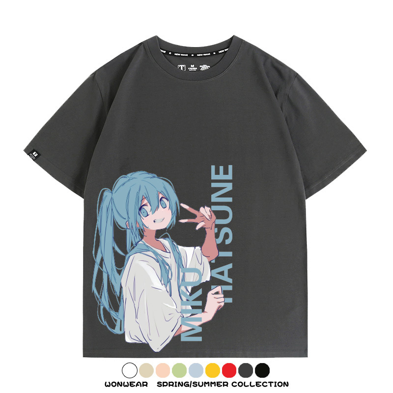 初音未來日系二次元miku卡通動漫周邊情侶短袖夏季男潮純棉T恤衫