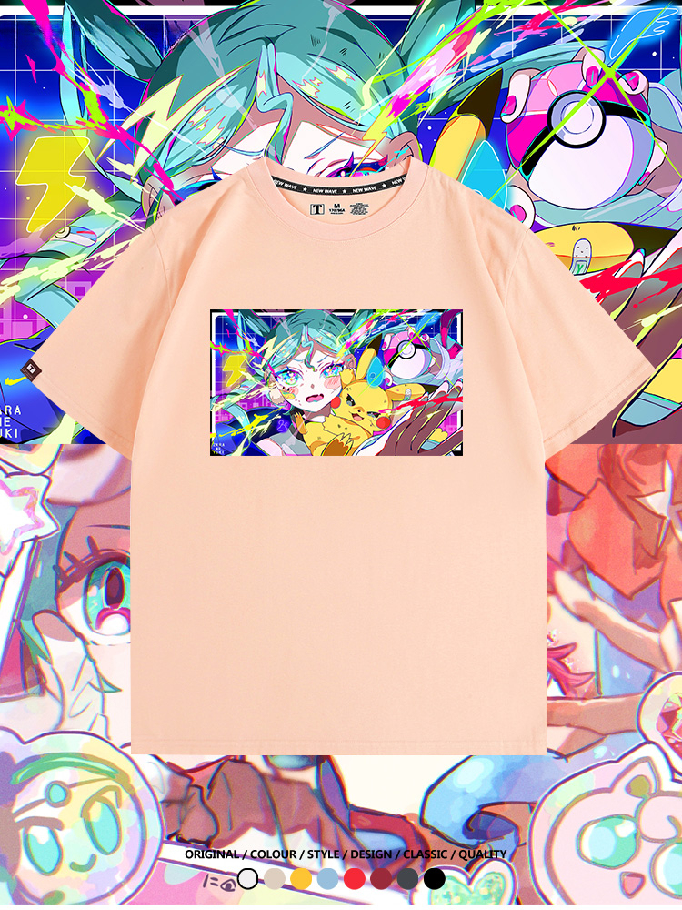 寶可夢皮卡丘聯動V家初音未來miku歌姬周邊短袖純棉T恤上衣夏寬鬆