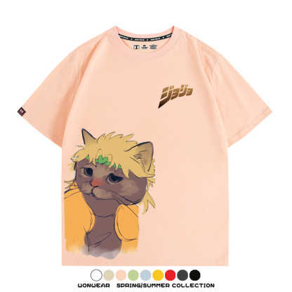 JOJO奇妙冒險聯動網紅嗷嗚貓波仔惡搞動漫短袖t-shirt
