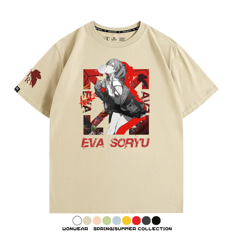 明日香日系潮牌聯名短袖動漫EVA周邊落肩純棉T恤夏青少年情侶上衣