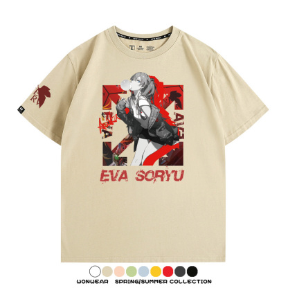 明日香日系潮牌聯名短袖動漫EVA周邊落肩純棉T恤夏青少年情侶上衣