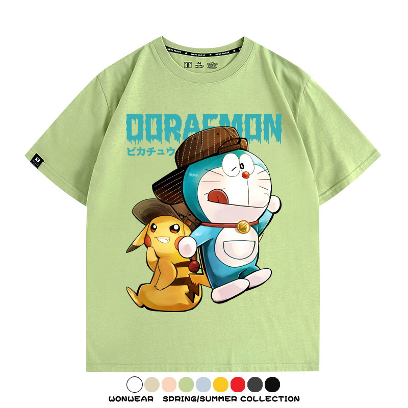 哆啦A夢聯名寶可夢皮卡丘周邊短袖T恤