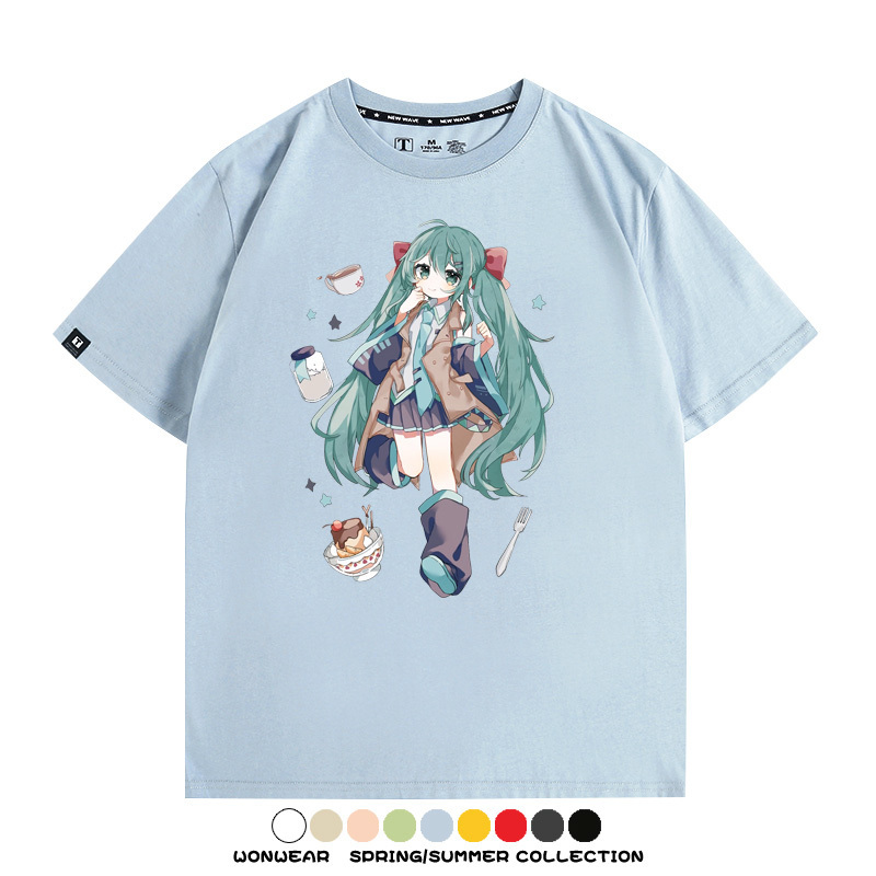 美食MIKU初音未來聯動款情侶短袖上衣純棉T恤衫夏季男潮寬鬆百搭