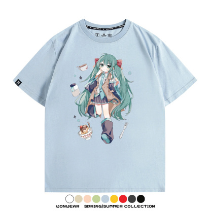 美食MIKU初音未來聯動款情侶短袖上衣純棉T恤衫夏季男潮寬鬆百搭